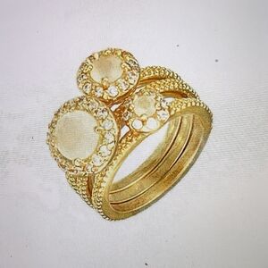 #112. 3 In One Opal Elegant Gold Triple Stone Ring